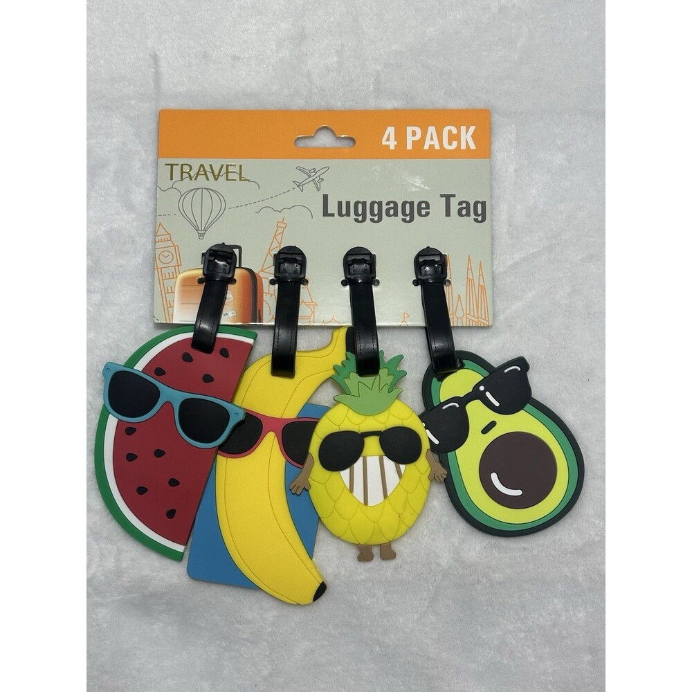 4 Pack Cute Fruit Luggage Tags – Banana Pineapple Watermelon Avocado – Travel